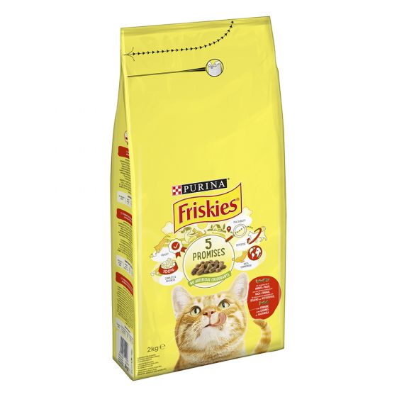 FRISKIES Gatto Crocchette Adult con un gustoso mix di Manzo e Pollo e con Verdure