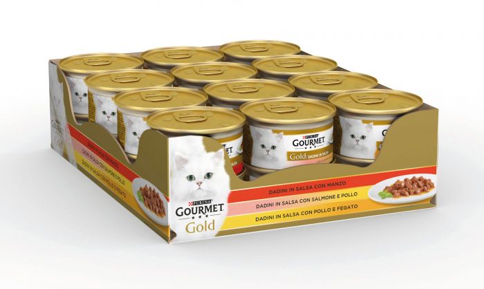 GOURMET Gold Gatto Dadini in Salsa con Manzo, con Salmone e Pollo, con Pollo e Fegato