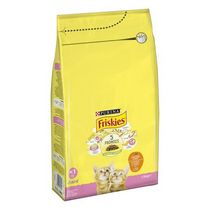 FRISKIES Gatto Crocchette Junior con un gustoso mix di Pollo e Tacchino, con Latte e con Verdure