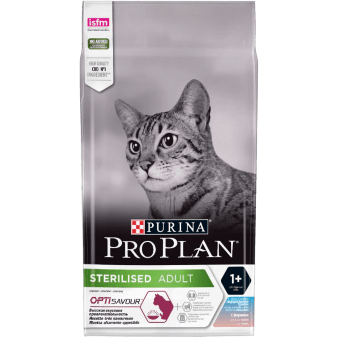 PURINA® PRO PLAN® Sterilised Adult 1+ Optisavour Ricco in Merluzzo con Trota