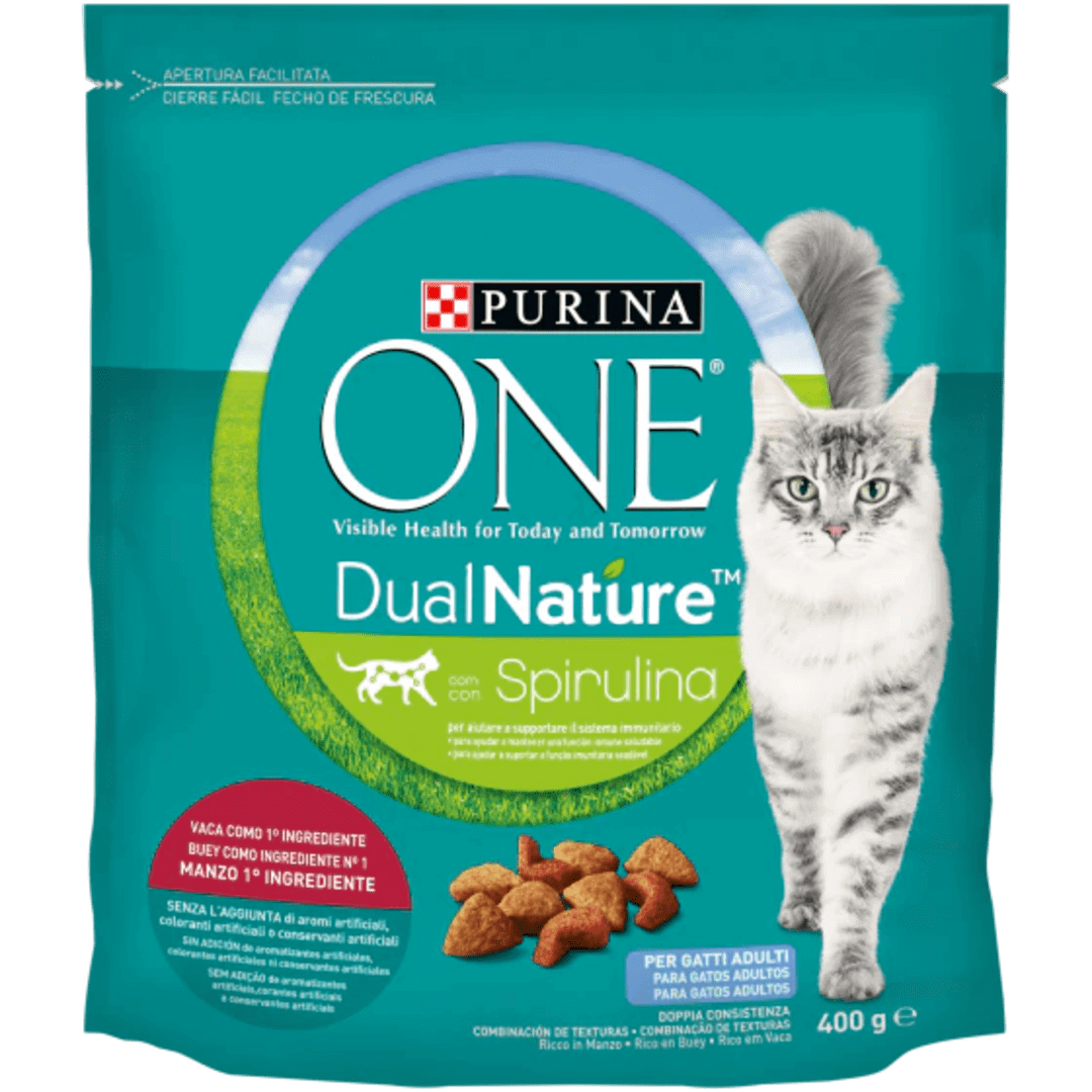 PURINA ONE DUALNATURE Crocchette Gatto Adult Ricco in Manzo e con Spirulina naturale