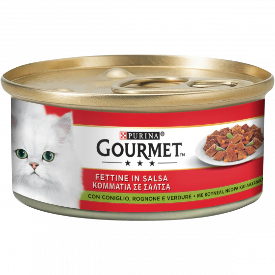 GOURMET Rosso Gatto Fettine con Coniglio, Rognone e Verdure