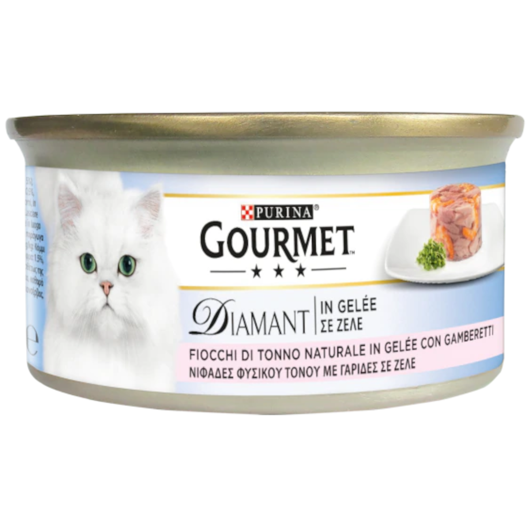 GOURMET Diamant Gatto Fiocchi di Tonno Naturale in Gelée con Gamberetti