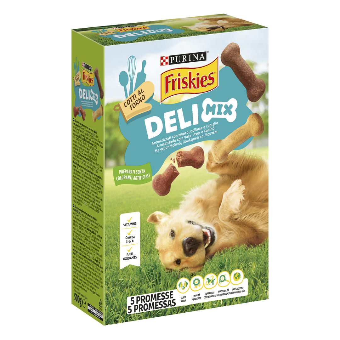 FRISKIES DeliMix Biscotti per cane Aromatizzati con Manzo, Pollame e Coniglio