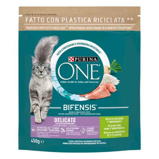 PURINA ONE BIFENSIS Crocchette Gatto Delicate Ricco in Tacchino e Riso 450g