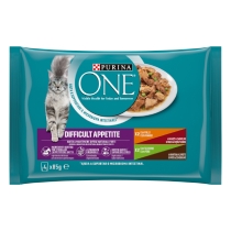 PURINA ONE Filettini in salsa Gatto Appetito Difficile Con Pollo e Manzo, Tacchino e Anatra