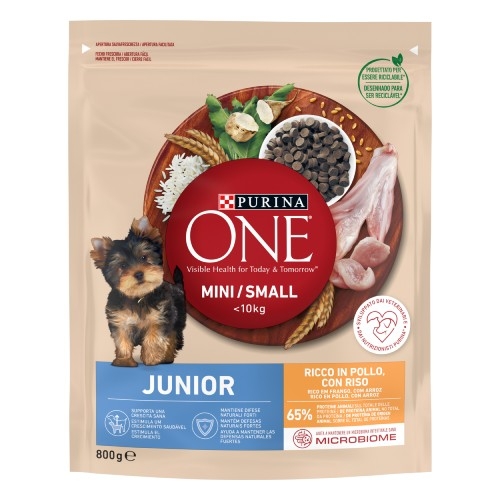 PURINA ONE MINI < 10kg Crocchette Cane Junior Ricco in Pollo, con Riso 800g