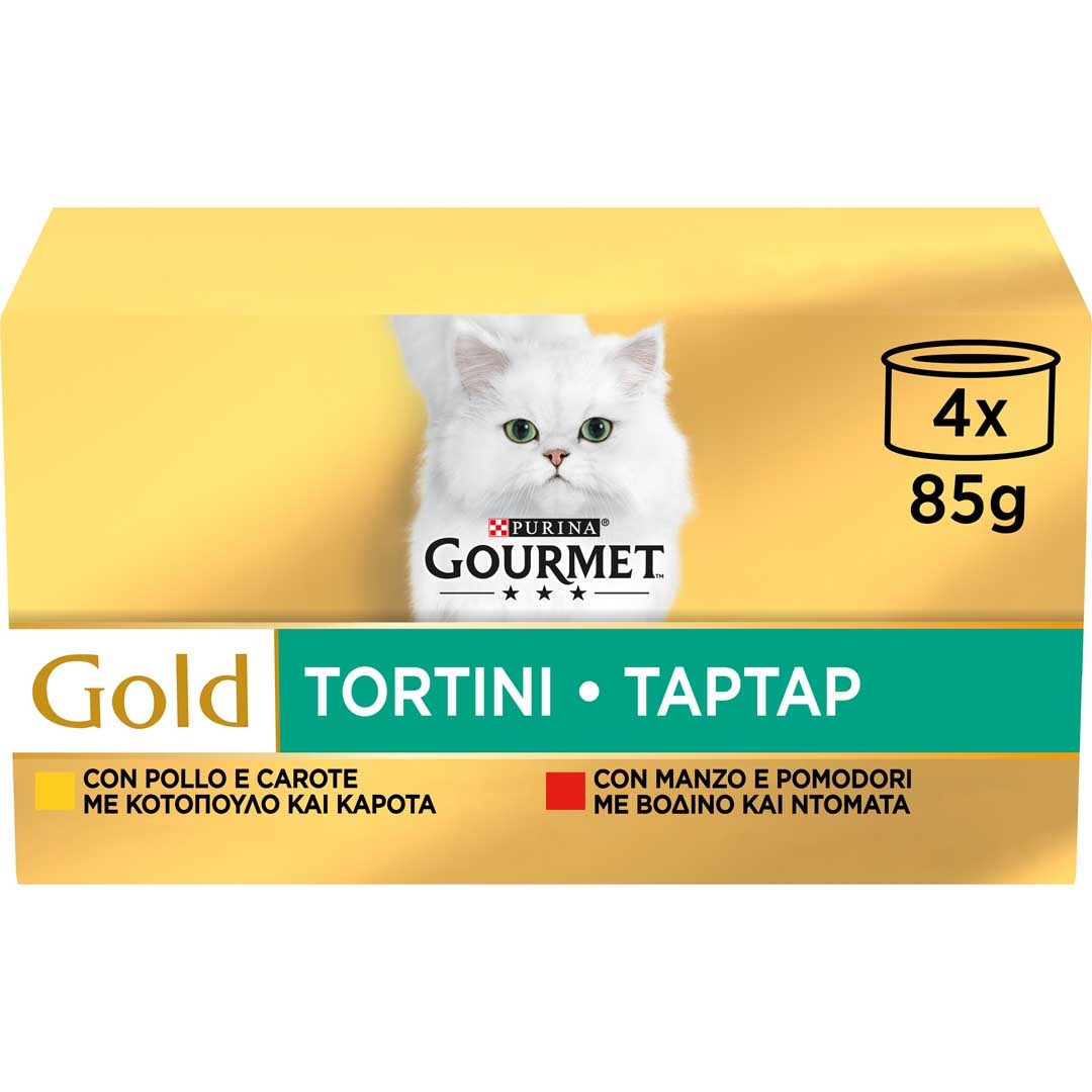 GOURMET Gold Tortini Gatto con Pollo e Carote, con Manzo e Pomodori