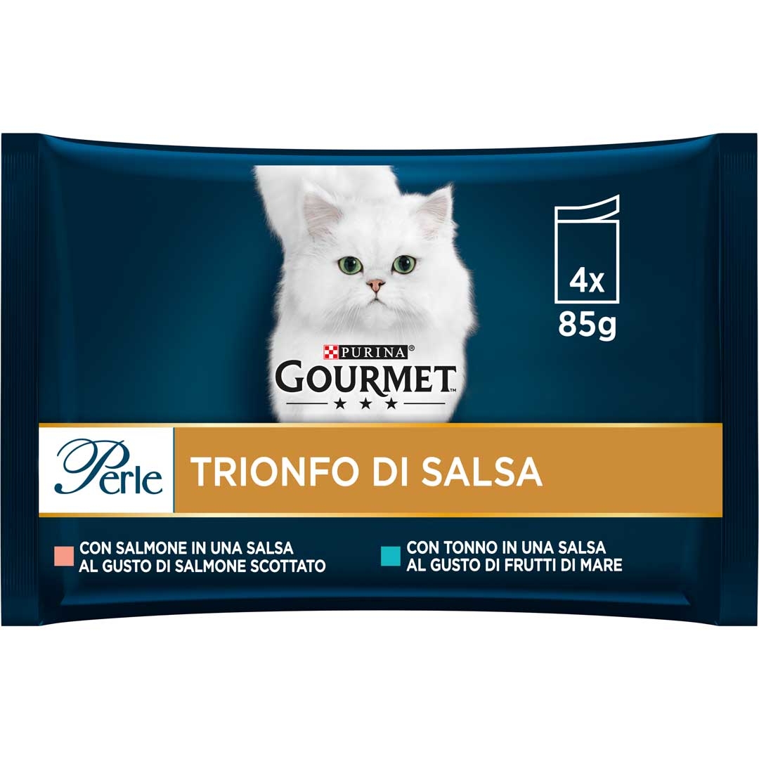 GOURMET Perle Trionfo di Salsa Gatto con Tonno, Salmone