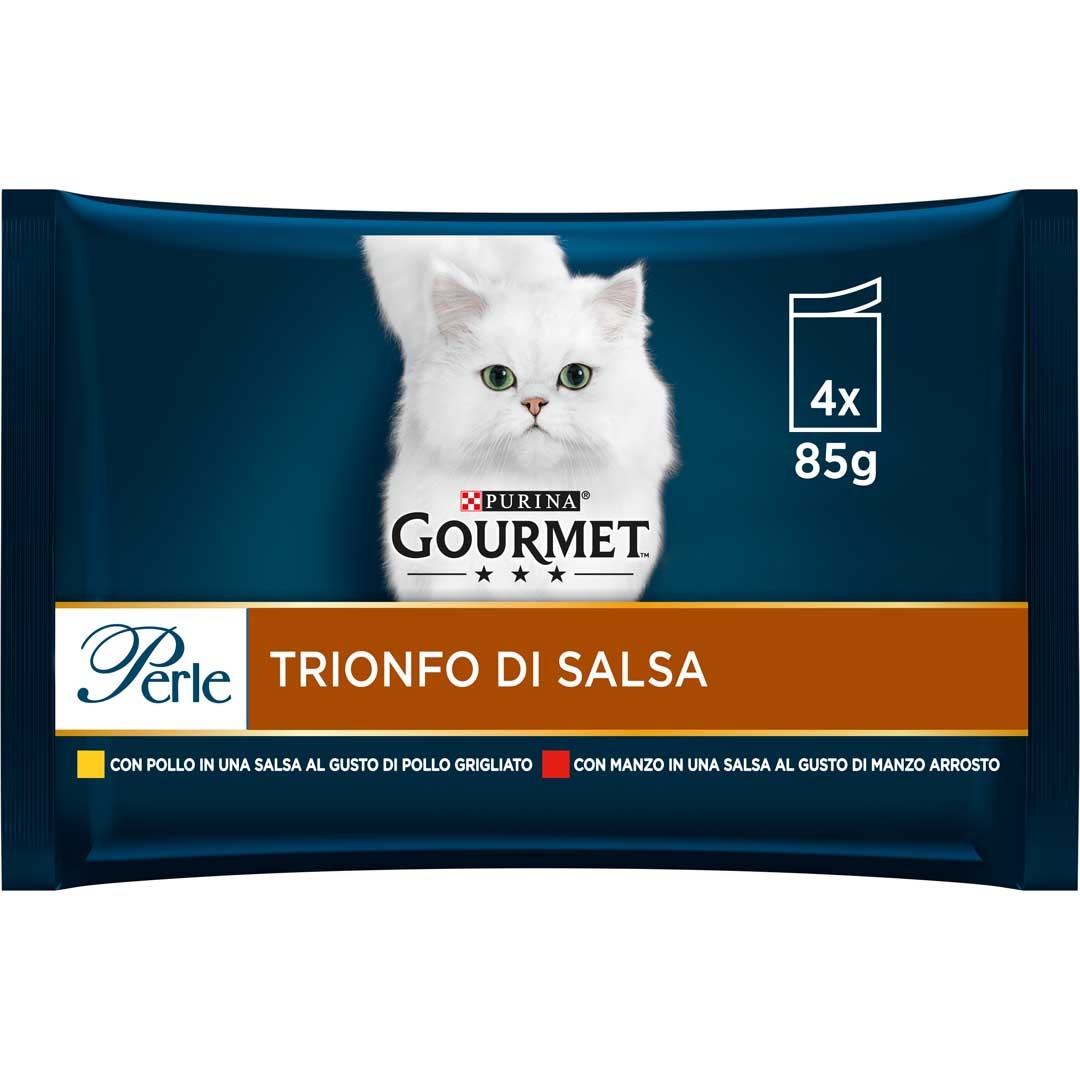 GOURMET Perle Trionfo di Salsa Gatto con Manzo, Pollo