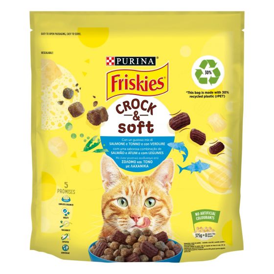 FRISKIES Gatto Crocchette Crock & Soft con Salmone, con Tonno e con Verdure