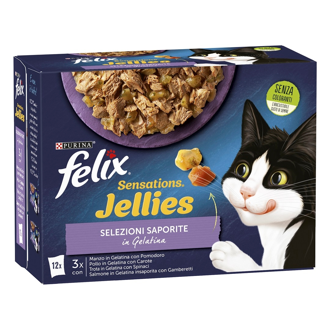 FELIX Sensations Jellies Selezioni Saporite - (Manzo&Pomodoro/Trota&Spinaci/Pollo&Carote/Salmone&Gamberetti