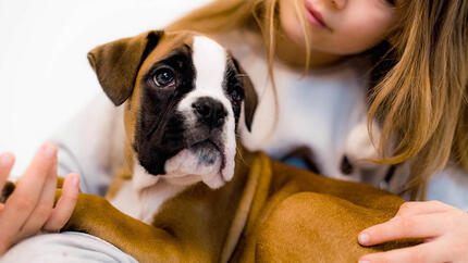Ragazza che tiene il cane.