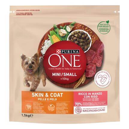PURINA ONE MINI < 10kg Crocchette Cane Pelle e Pelo con Manzo e Riso 1,5kg
