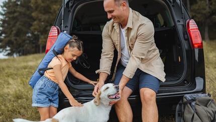 viaggio in auto con famiglia e cane