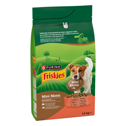 FRISKIES® Mini Menu crocchette per cani di piccola taglia con Manzo e Verdure in confezione da 1,5kg