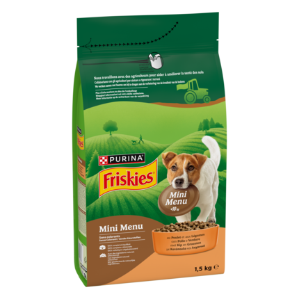 FRISKIES® Mini Menu crocchette per cani di piccola taglia con pollo e verdure in confezione da 1,5kg