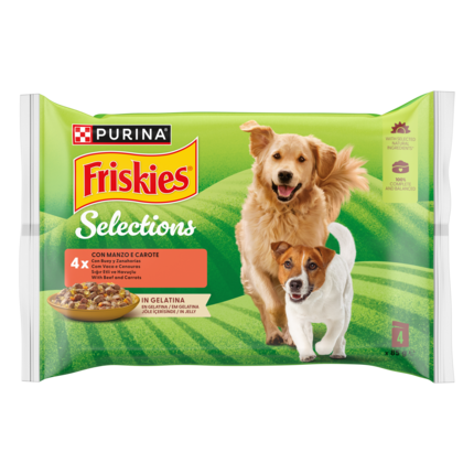 FRISKIES® Selezioni Bocconcini con Manzo & Carote in Gelatina Multipack 4x85g