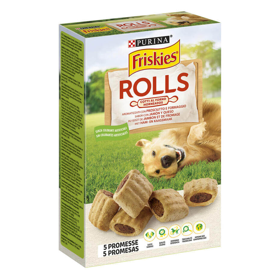 FRISKIES Rolls Snack Cane aromatizzati con prosciutto e formaggio