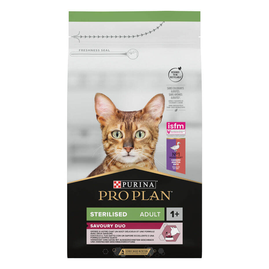 PURINA® PRO PLAN® Sterilised Adult 1+ Optisavour Ricco in Anatra con Fegato