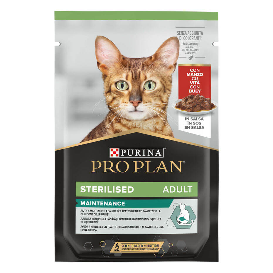 PURINA® PRO PLAN® Sterilised Teneri pezzetti con Manzo in Salsa