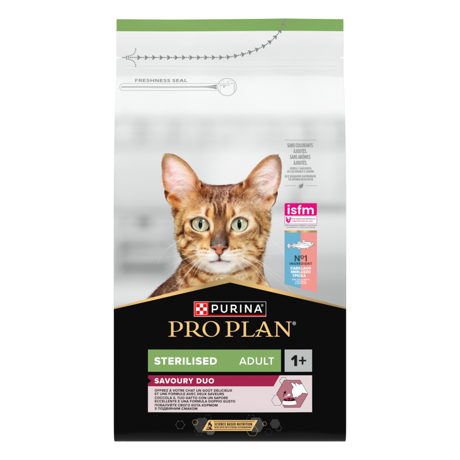 PRO PLAN STERILISED ADULT 1+ SAVOURY DUO RICCO IN MERLUZZO E TROTA