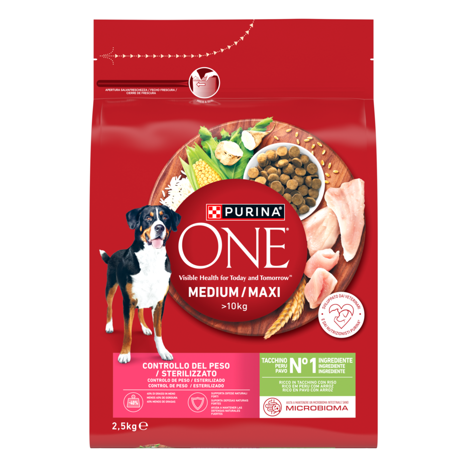 Purina ONE MEDIUM/MAXI Controllo del Peso 2,5kg Tacchino e Riso