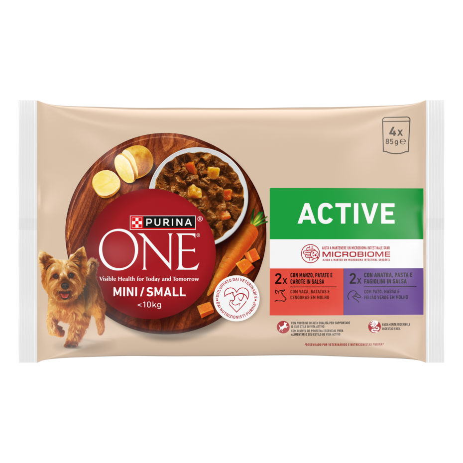 Purina ONE MINI Active 4x85g Manzo e Anatra in Salsa