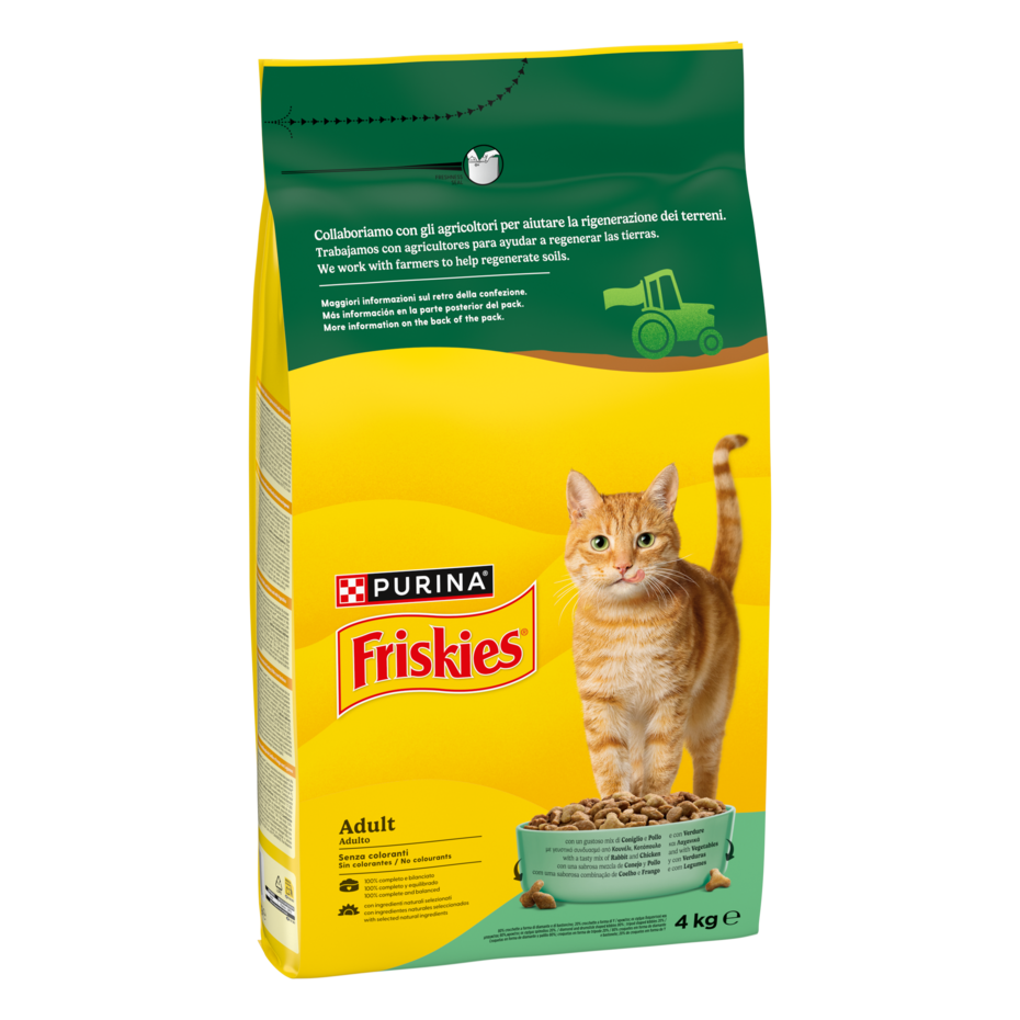 FRISKIES® Adult con un gustoso mix di Coniglio e Pollo e con Verdure in confezione da 4kg