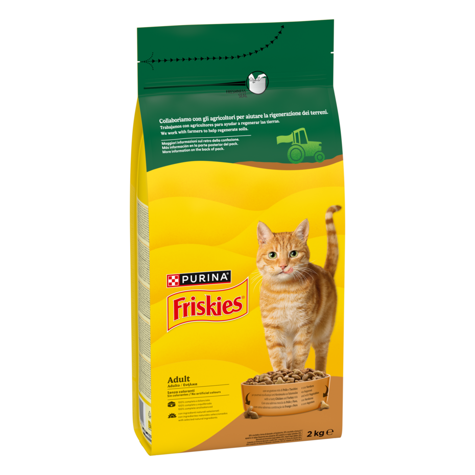 FRISKIES® Adult con un gustoso mix di Pollo e Tacchino e con Verdure in confezione da 2kg