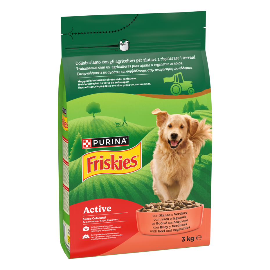 Friskies® Active crocchette per cani con manzo e verdure in confezione da 3kg