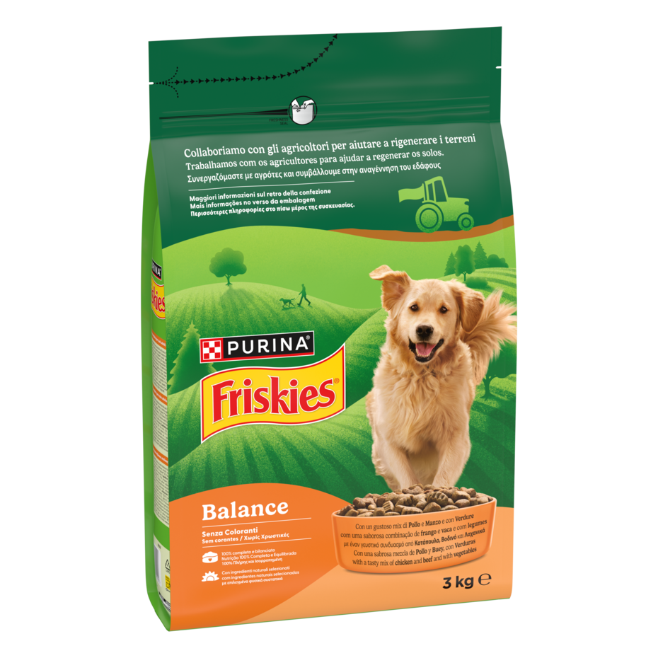 FRISKIES® Balance crocchette per cani adulti con un gustoso mix di Pollo e Manzo e con Verdure in confezione da 3kg