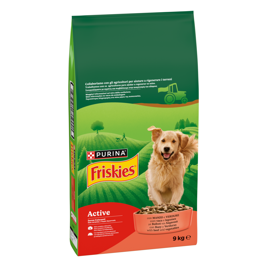 Friskies® Active crocchette per cani con manzo e verdure in confezione da 9kg