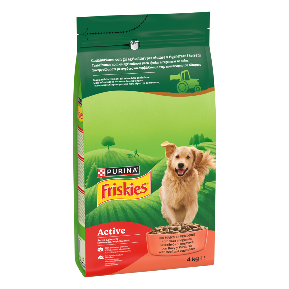 Friskies® Active crocchette per cani con manzo e verdure in confezione da 4kg