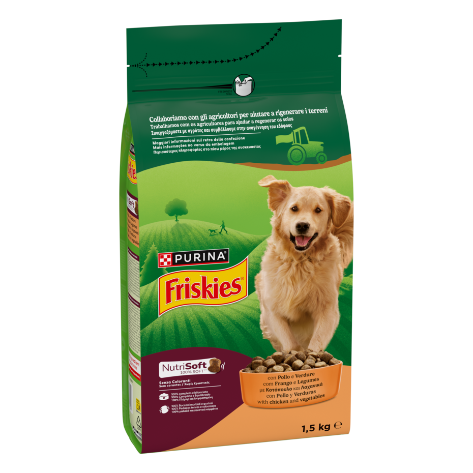 FRISKIES® NutriSoft crocchette per cani adulti con pollo e verdure
