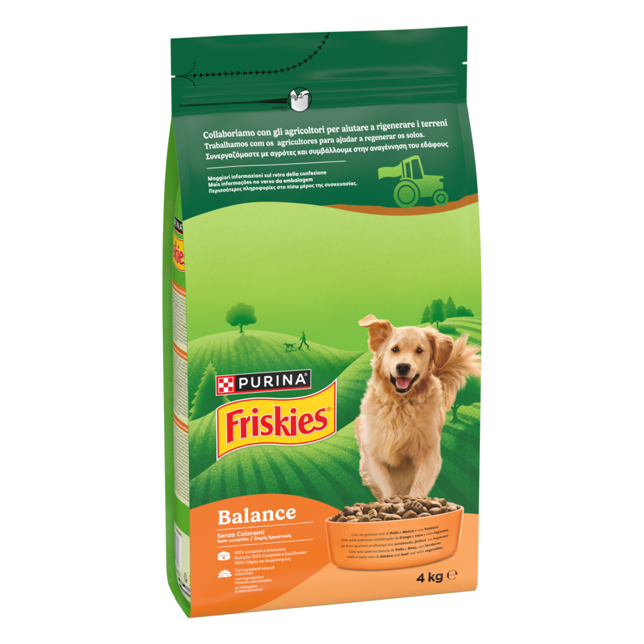 FRISKIES® Balance crocchette per cani adulti con un gustoso mix di Pollo e Manzo e con Verdure in confezione da 4kg