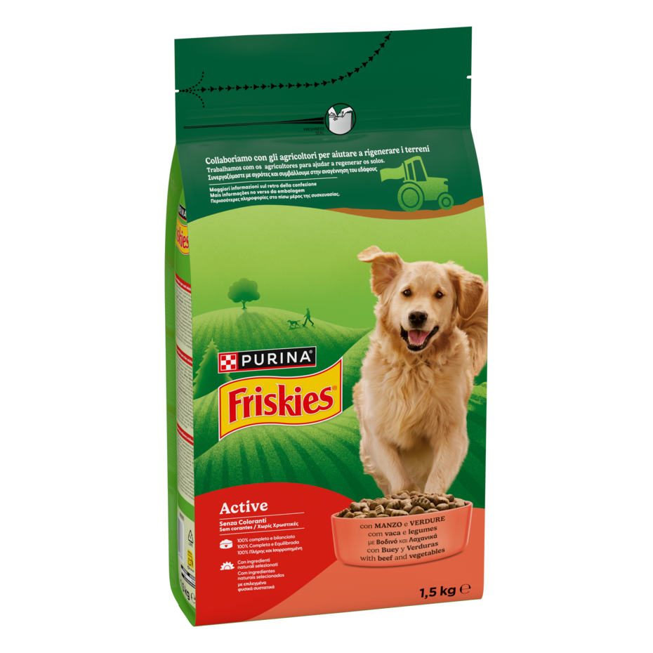 Friskies® Active crocchette per cani con manzo e verdure in confezione da 1,5kg