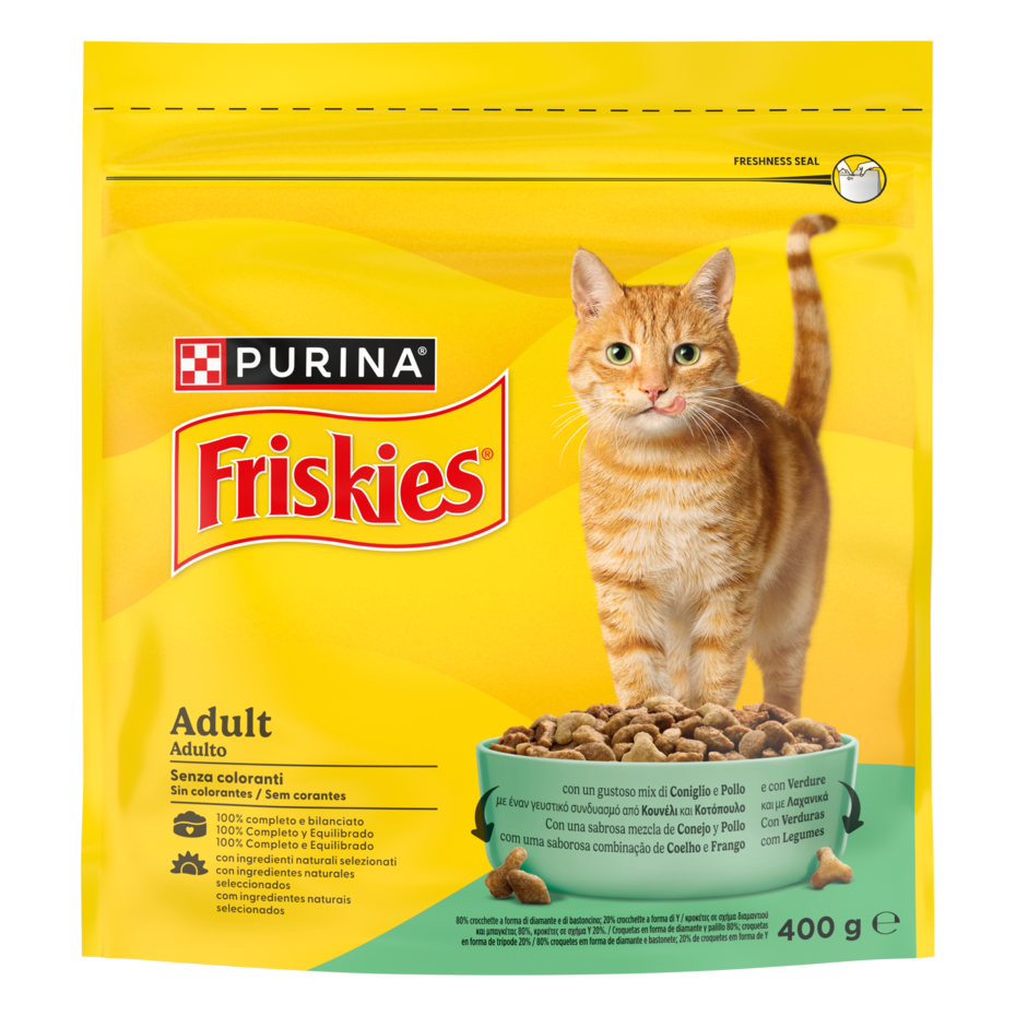 FRISKIES® Adult con un gustoso mix di Coniglio e Pollo e con Verdure in confezione da 400g
