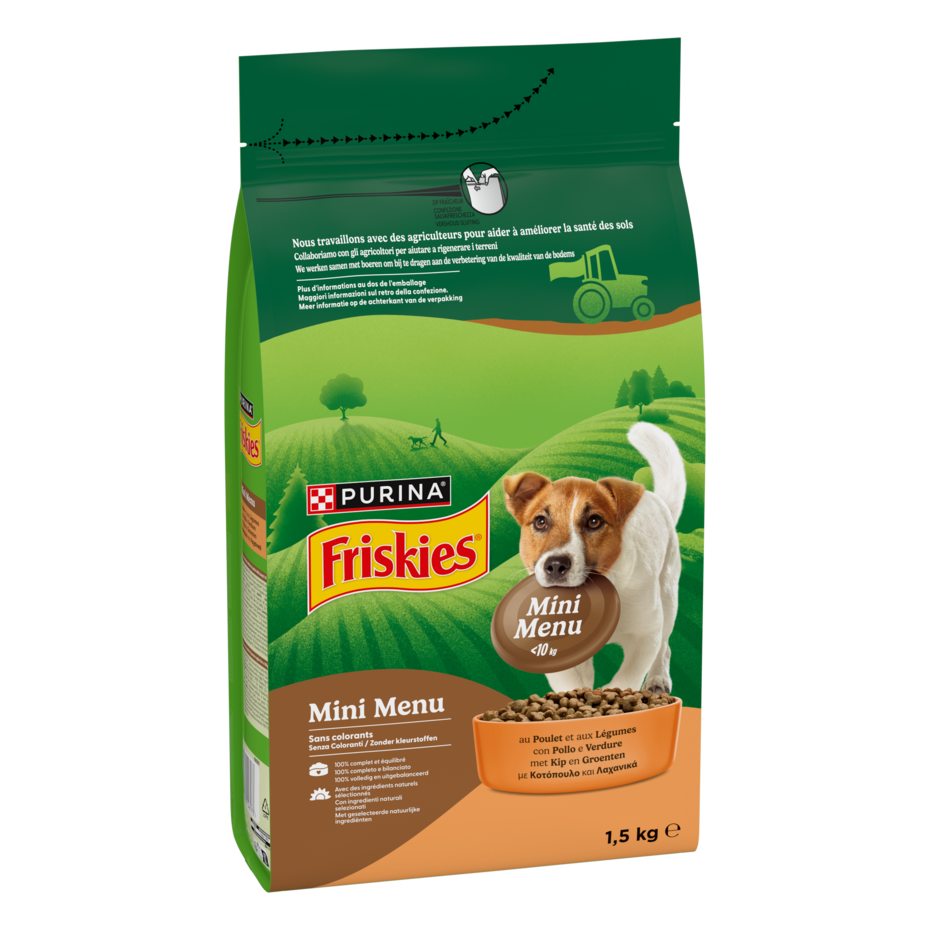 FRISKIES® Mini Menu crocchette per cani di piccola taglia con pollo e verdure in confezione da 1,5kg