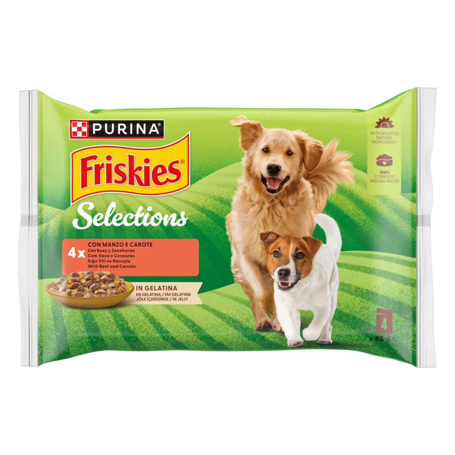 FRISKIES® Selezioni Bocconcini con Manzo & Carote in Gelatina Multipack 4x85g