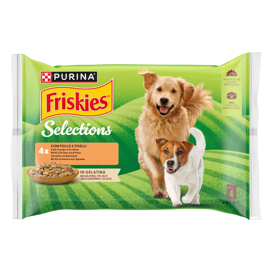 FRISKIES® Selezioni Bocconcini con Pollo e Piselli in Gelatina Multipack 4x85g