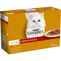 GOURMET Gold Gatto Dadini in Salsa con Manzo, Salmone e Pollo, Tacchino e Anatra, Pollo e Fegato
