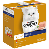 GOURMET Gold Gatto Mousse con Pesce, con Fegato, con Tacchino, con Manzo Prelibato