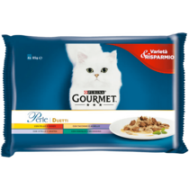GOURMET Perle Gatto Duetti con Manzo e Pollo, Tacchino e Agnello, Vitello e Anatra, Coniglio e Selvaggina