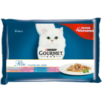 GOURMET Perle Gatto Piaceri del Mare con Salmone, Platessa, Tonno, Pesce dell'Oceano