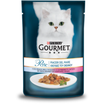 GOURMET Perle Gatto Piaceri del mare con Pesce dell'Oceano e Gamberetti interi