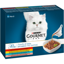 GOURMET Perle Trionfo di Salsa Gatto con Manzo, Pollo, Salmone, Tonno
