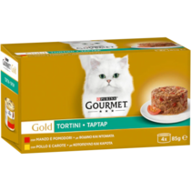 GOURMET Gold Tortini Gatto con Pollo e Carote, con Manzo e Pomodori