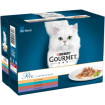GOURMET Perle Gatto Filettini in Salsa con Tacchino, Tonno, Anatra, Agnello