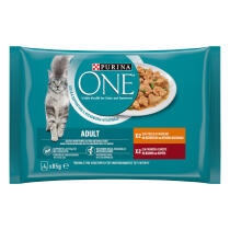 PURINA ONE Filettini in salsa Gatto Adult Con Pollo e Fagiolini, con Manzo e Carote